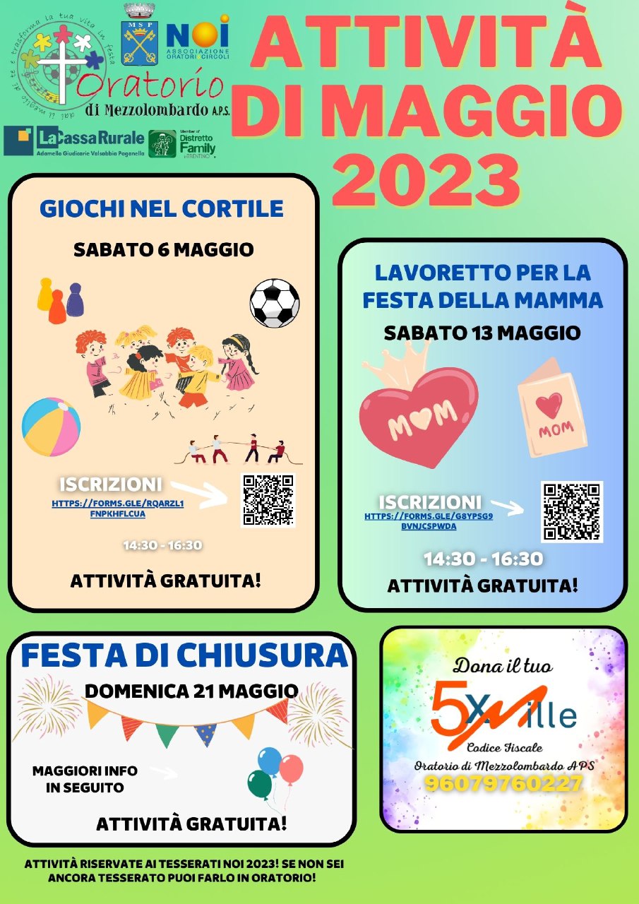 Attività maggio 2023 Oratorio Mezzolombardo